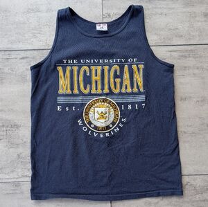 Vintage University of Michigan Navy Yellow Crest Softee Tee Jay's Tank Top Large